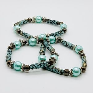 Peruvian Wood/Glass Beaded Bracelet Set